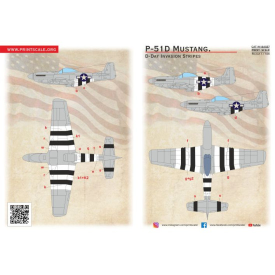 P-51D Mustang D-Day Invasion Stripes 144-027 1/144