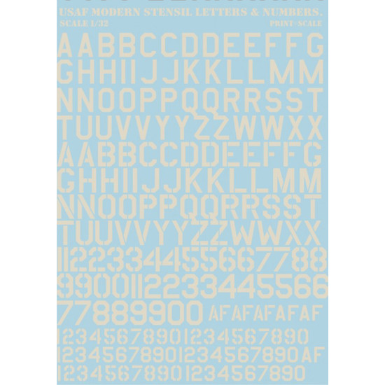 USAF Modern stencil letters & numbers. White 32-001 Scale 1/32