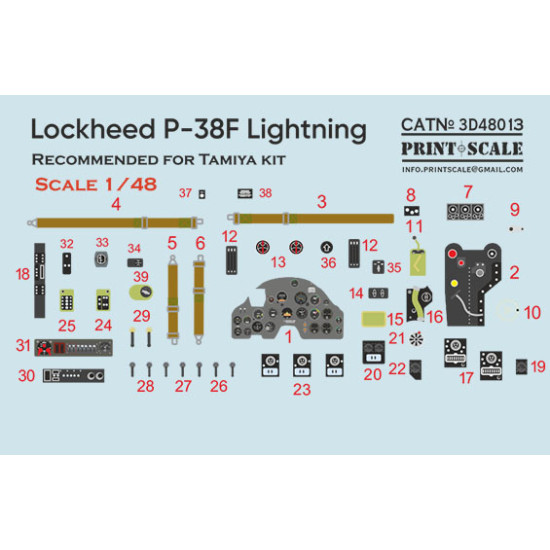 Instrumental panel Lockheed P-38 Lightning 3D48-013 Scale 1/48