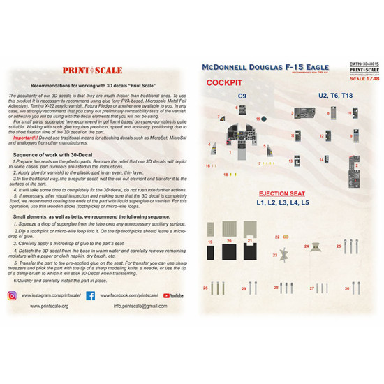 Instrumental panel F-15C Eagle 3D48-015 Scale 1/48