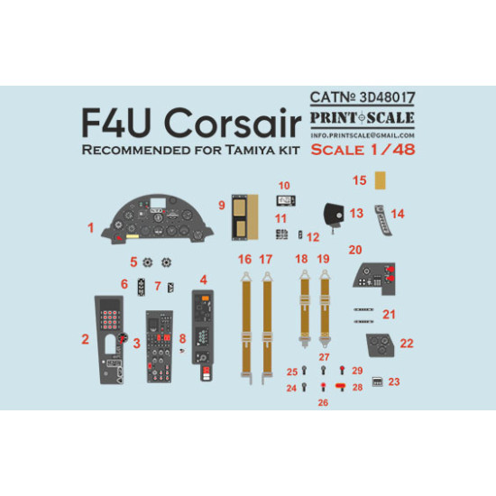 Instrumental panel F4U Corsair 3D48-017 Scale 1/48