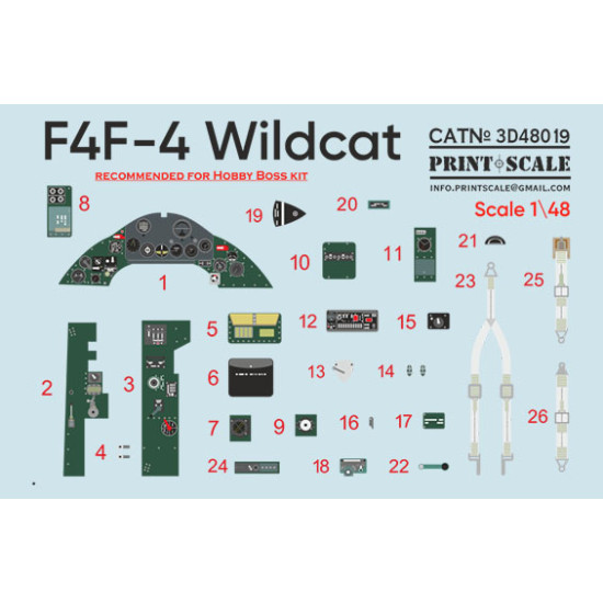 Instrumental panel F4F-4 Wildcat 3D48-019 Scale 1/48