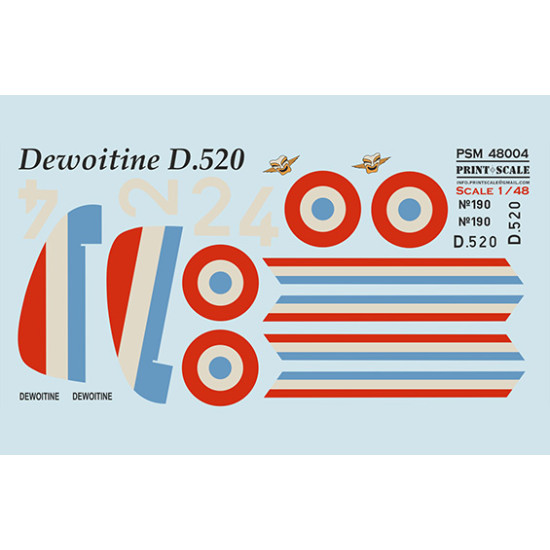Dewoitine D.520 Painting Mask & Decals PSM48004 Scale 1/48