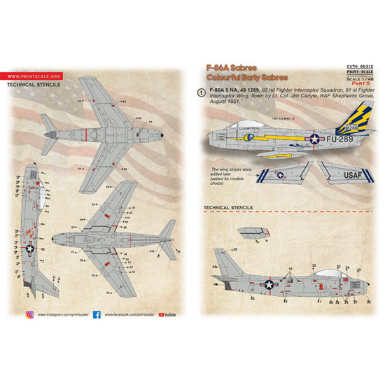 F-86A Colorful Early Sabres The complete set 2 leaf Part 5 48-312 Scale 1/48