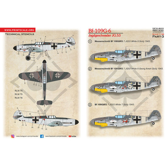 Bf-109G-6 Jagdgeschwader JG.53 Part-3 48-319 Scale 1/48