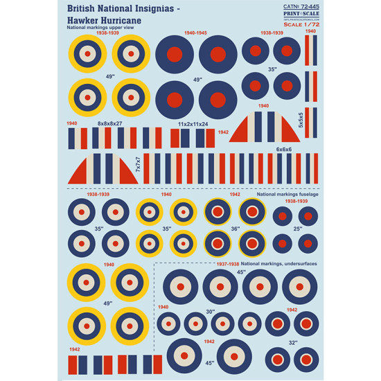 British National Insignia. Hawker Hurricane 72-445 Scale 1/72 