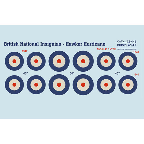 British National Insignia. Hawker Hurricane 72-445 Scale 1/72 