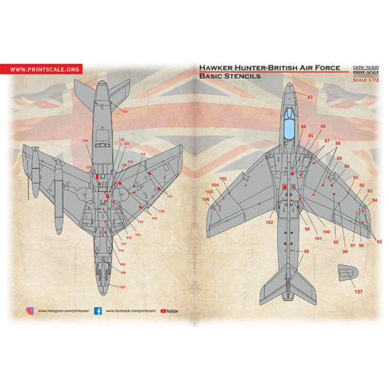 Hawker Hunter RAF basic stencil 72-520 Scale 1/72