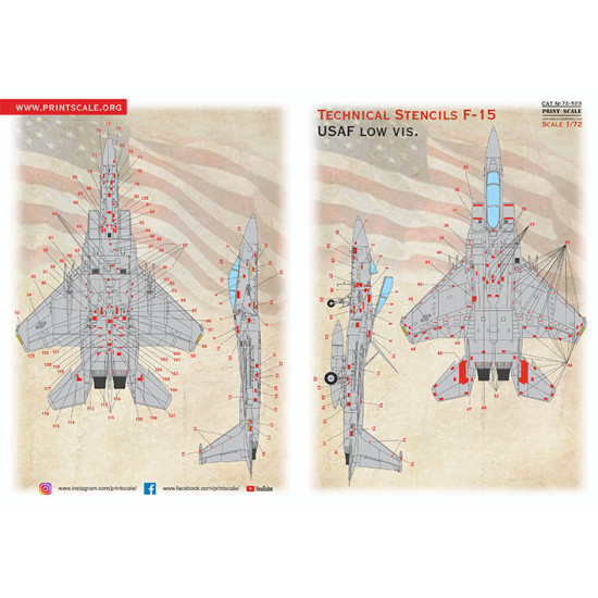 Technical Stencils F-15 USAF low vis 72-523 Scale 1/72