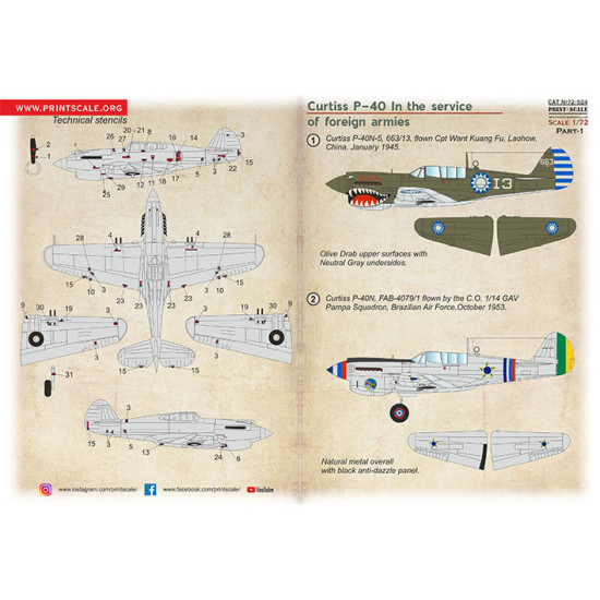 Curtiss P-40 In the service of foreign armies. Part-1  72-524  Scale 1/72