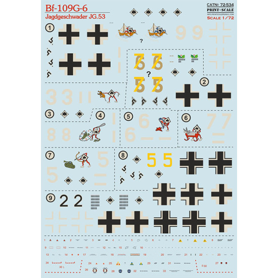 Bf-109G-6 Jagdgeschwader JG.53 72-534 Scale 1/72