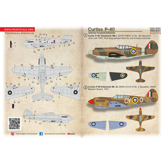Curtiss P-40 Warhawk/Tomahawk/Kittyhawk 72-541 Scale 1/72