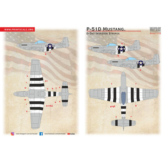 P-51D Mustang D-Day Invasion Stripes 72-544 Scale 1/72