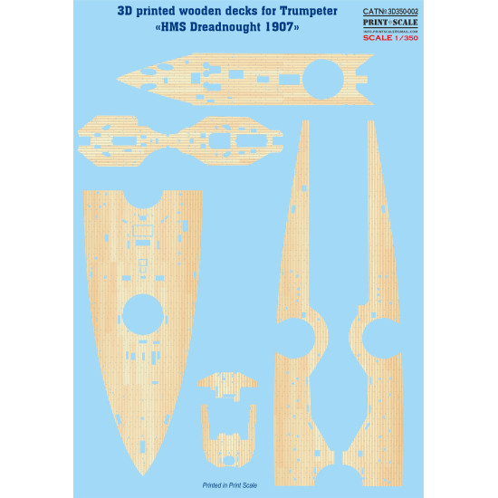 3d Printed Wooden Decks For Trumpeter Hms Dreadnought 3d350-002 Scale 1-350
