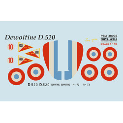 Dewoitine D.520 mask +decal+3D decal PSM48002 Scale 1:48