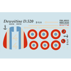 Dewoitine D.520 mask +decal+3D decal PSM48003 Scale 1:48