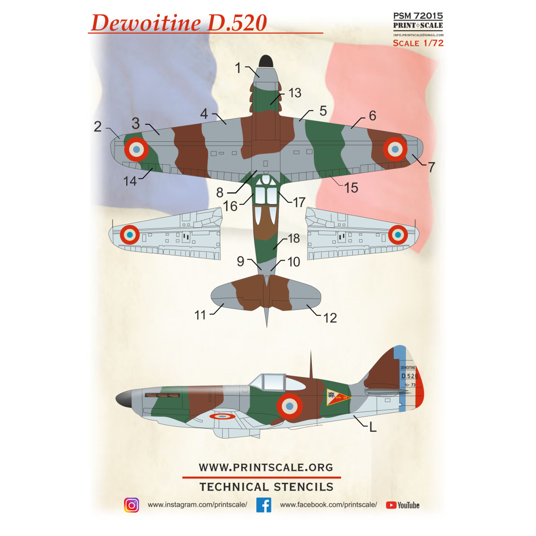 Buy Dewoitine D.520 Mask-decal Psm72015 in 1-72 Scale at Printscale.org