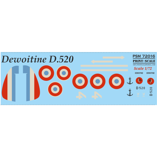 Dewoitine D.520 Mask-decal Psm72016 Scale 1-72