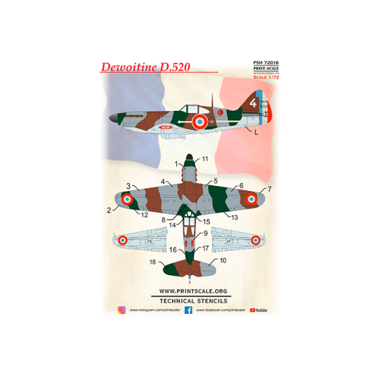 Dewoitine D.520 Mask-decal Psm72016 Scale 1/72