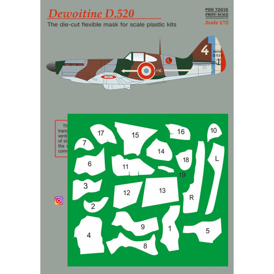 Dewoitine D.520 Mask-decal Psm72016 Scale 1/72