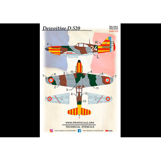 Dewoitine D.520 Mask-decal Psm72017 Scale 1/72