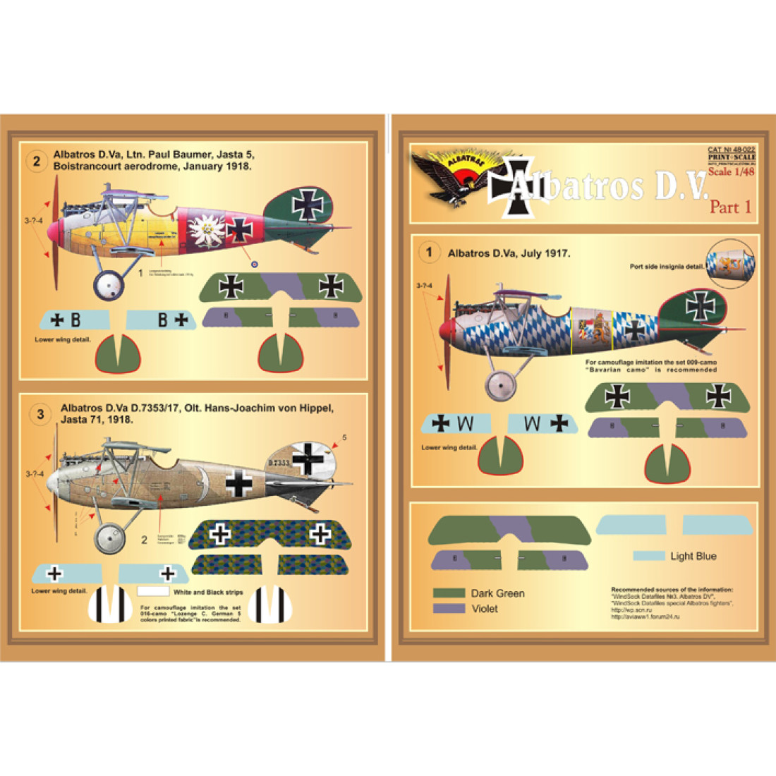 Albatros D.V. Part 1 / 48-022 / Decal Set - Review and Information ...