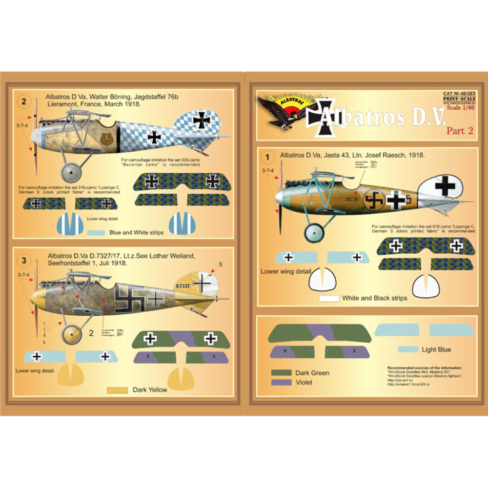 Albatros D.V. Part 2 / 48-023 - Decal Review | PrintScale.org, Scale: 1/48