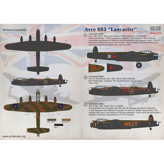 Avro 683 Lancaster 72-296 Scale 1/72