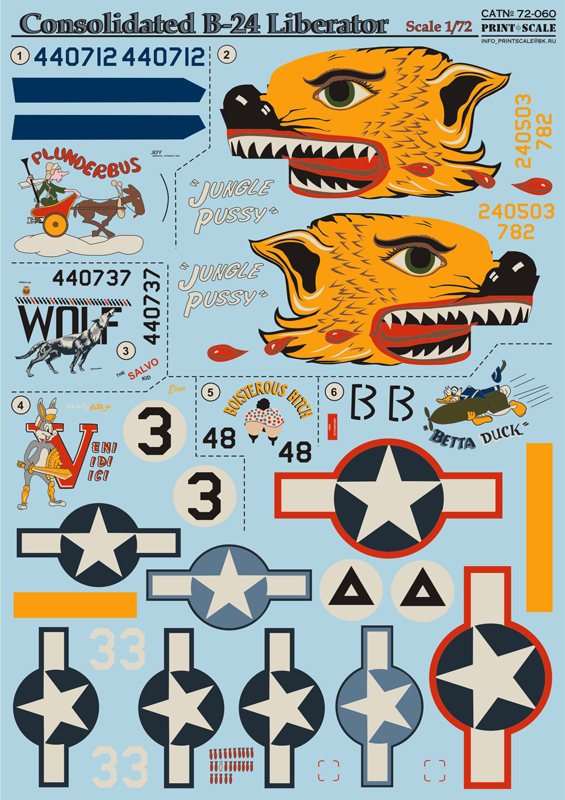 B-24 Liberator Model Decals | 864th, 374th, 867th, 718th
