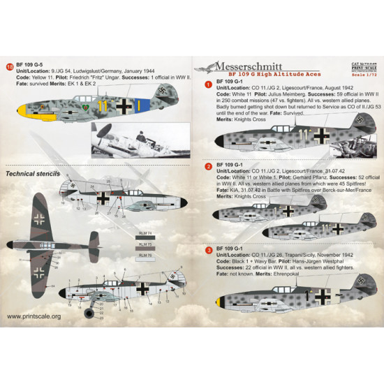 BF 109 G High Altitude Aces 72-249 Scale 1/72