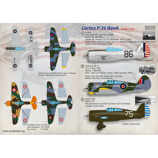 Curtiss P-36 Hawk 72-315 Scale 1/72