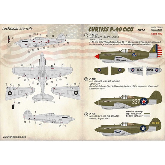 Curtiss P-40 C/CU Part 1 72-322 Scale 1/72