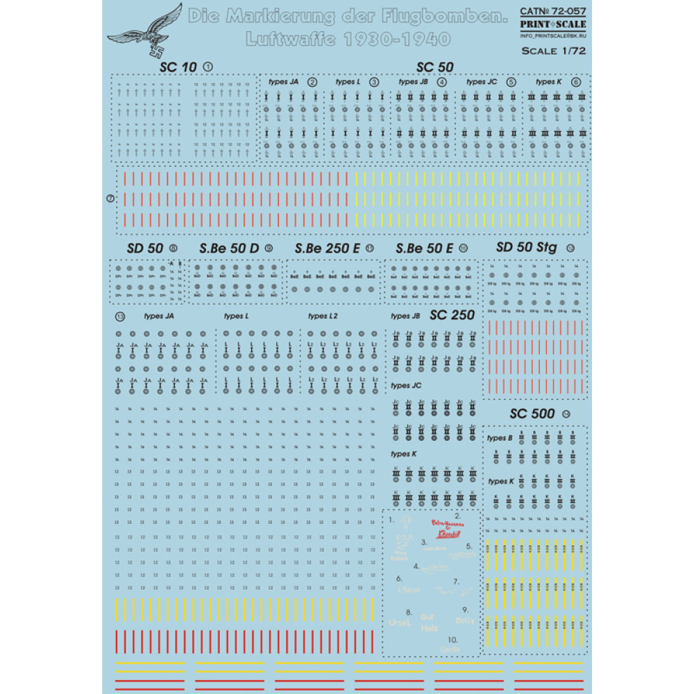 Décalcomanies Print Scale 1:48 Pour Bombes Aériennes Luftwaffe 1930-1940 - Neuf