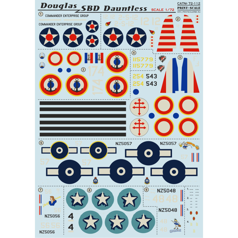 Douglas SBD Dauntless 72-112 1/72 Aircraft Decals