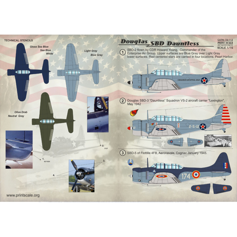 Douglas SBD Dauntless 72-112 1/72 Aircraft Decals