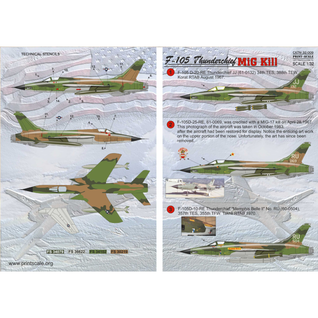 F-105 Thunderchief MiG Kill Decals 1/32 Vietnam War 32-009