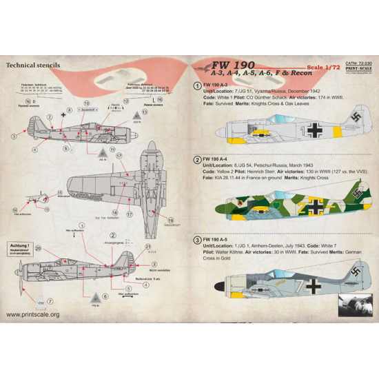 FW 190 A-3, A-4, A-5, A-6, F & Recon 72-230 Scale 1/72