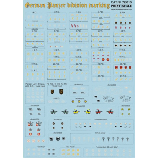 German Panzer division marking 72-015 Scale 1/72