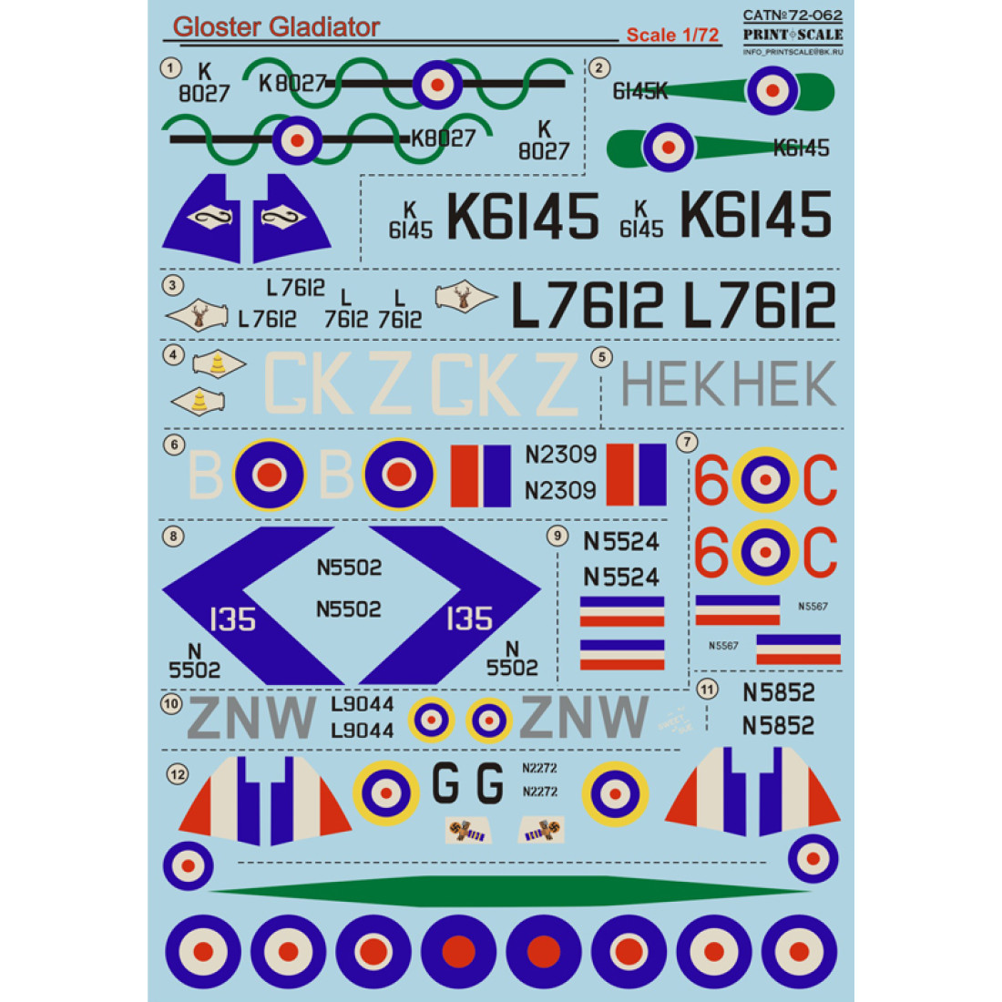 Gloster Gladiator Decals - Available at PrintScale.org, Scale: 1/72