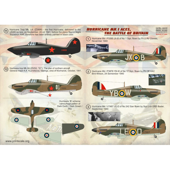 Hurricane MK I Aces. The battle of Britain 144-016 Scale 1/144