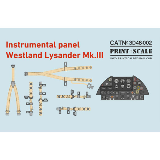 Instrumental panel Westland Lysander Mk.III 3D48-002 Scale 1/48