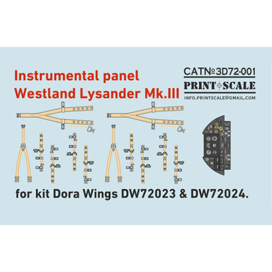 Instrumental panel Westland Lysander Mk.III 3D72-001 Scale 1/72