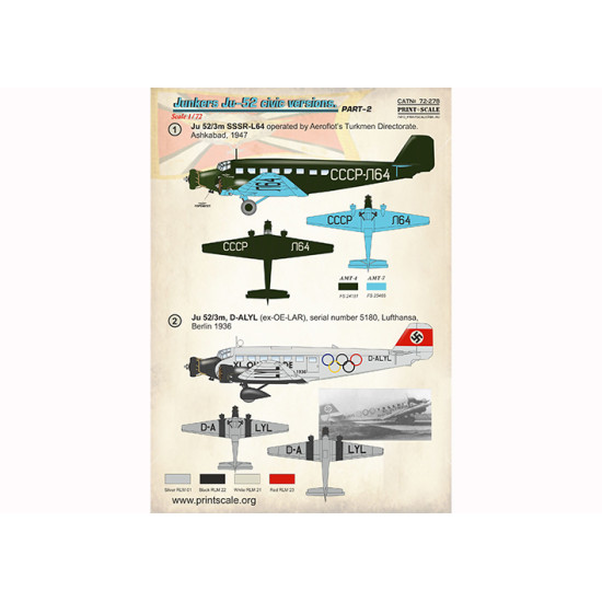 Junkers Ju-52 civic versions Part-2 72-278 Scale 1/72
