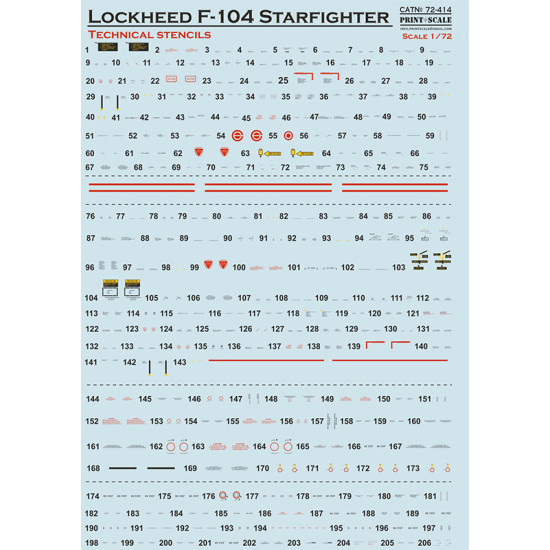 Lockheed F-104 Starfigter technical stencils 72-414 Scale 1/72
