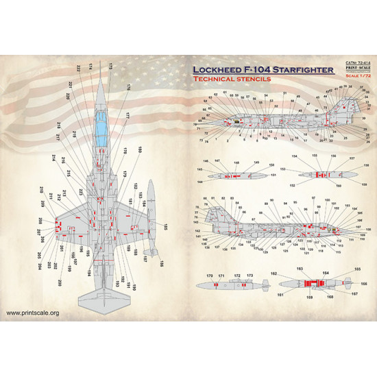 Lockheed F-104 Starfigter technical stencils 72-414 Scale 1/72