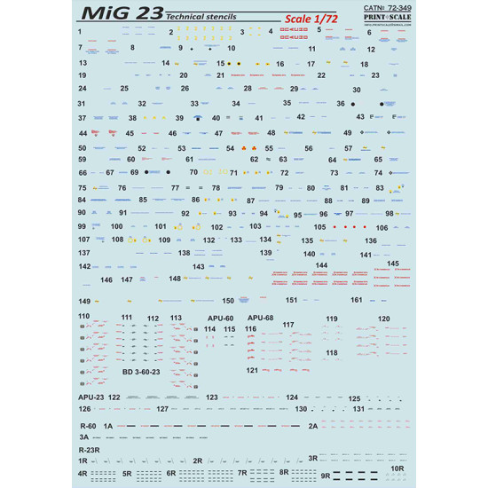 MIG 23 Technical stencils 72-349 Scale 1/72