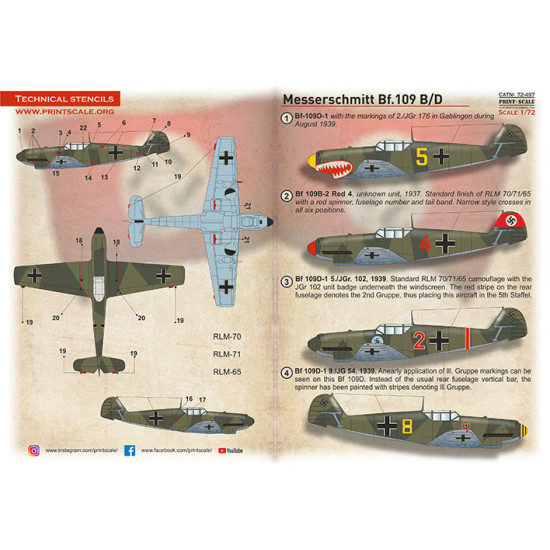 Messerschmitt Bf-109 B-D 72-497 Scale 1/72