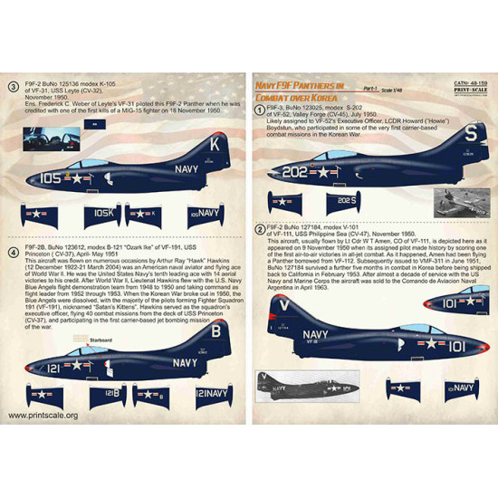 Navy F9F-2 -3 Panthers in Combat over Korea Part-1 48-159 Scale 1/48