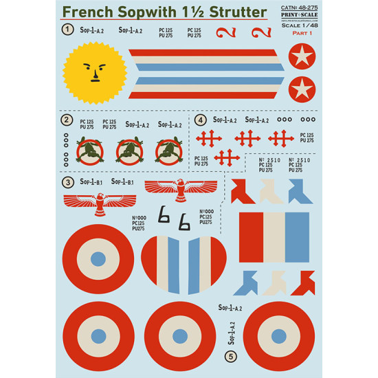 Sopwith 1 1/2 Strutter_decals Part 1 48-275 Scale 1/48