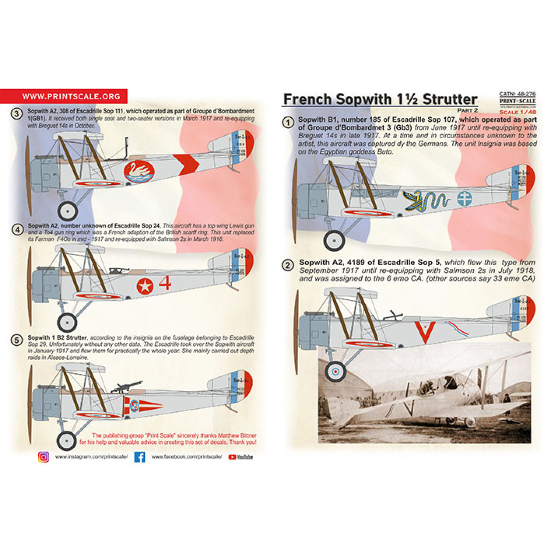 Sopwith 1 1/2 Strutter Decals Part 2 - Escadrille Sop Aircraft from WWI ...